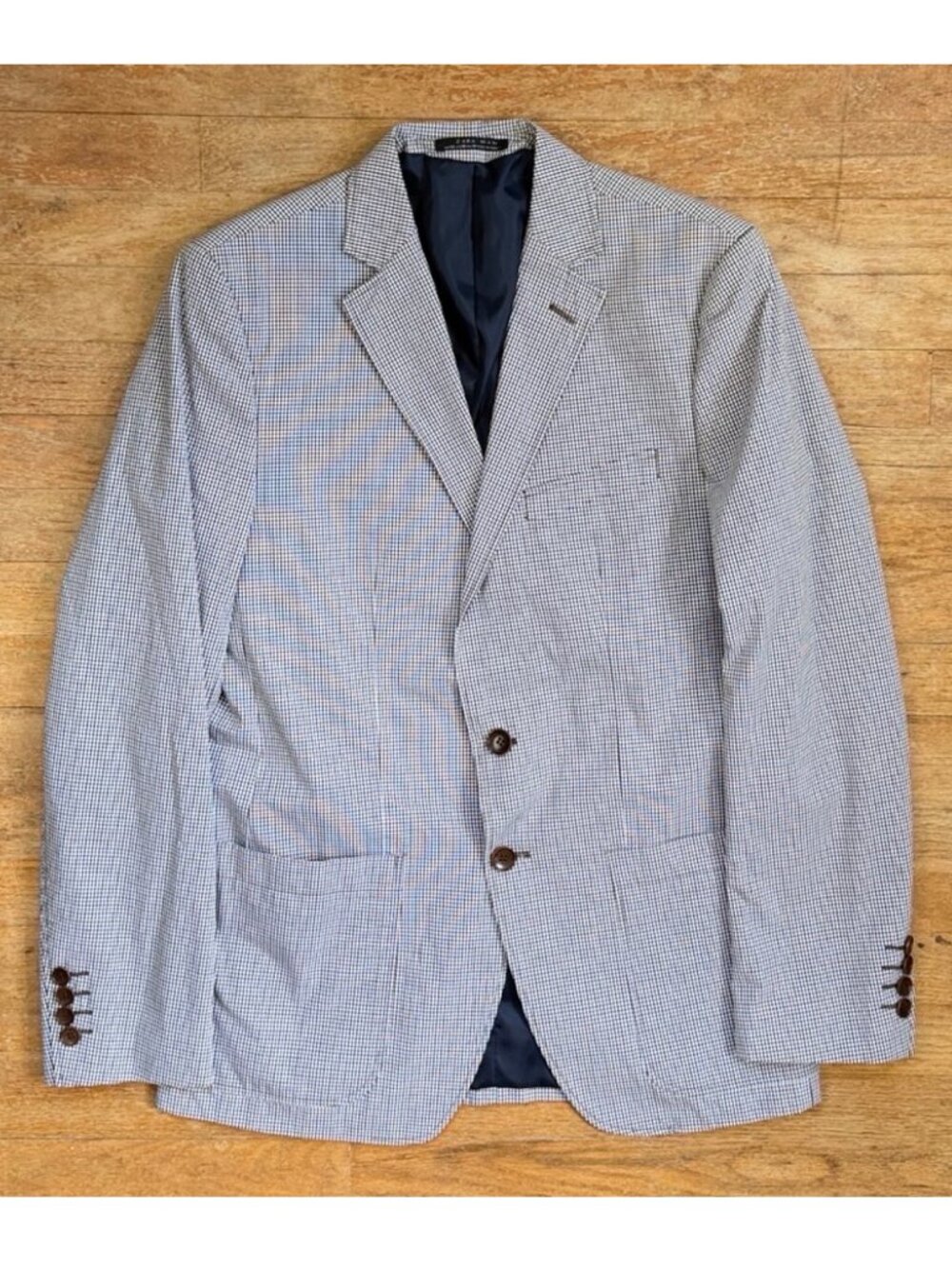 Zara Man Mens Blazer Size 38 Plaid Cotton Sport Coat Suit Jacket White Brown